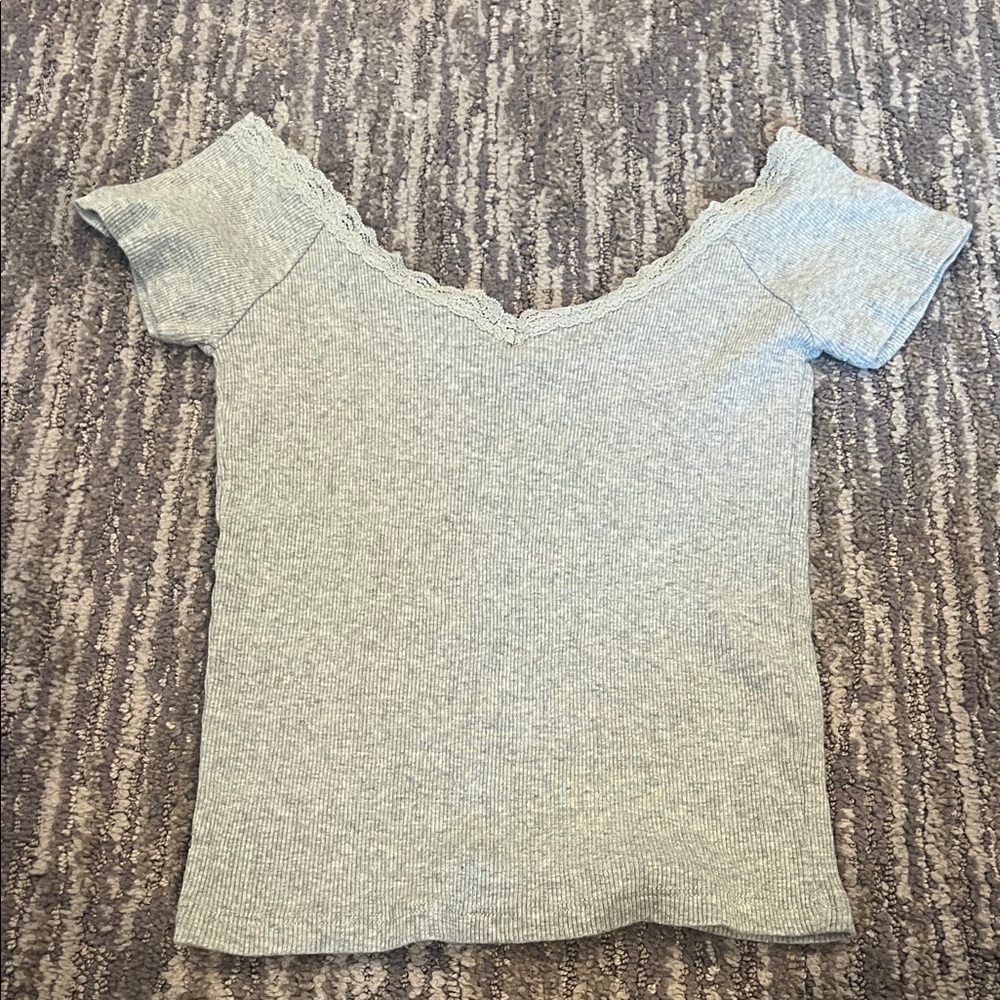 Brandy Melville Light Gray Lace Trim Tee